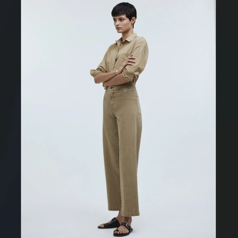 Madewell Women's Emmett Wide-Leg Crop Pant: Welt Pocket Edition Drill Khaki 33 - Picture 3 of 11
